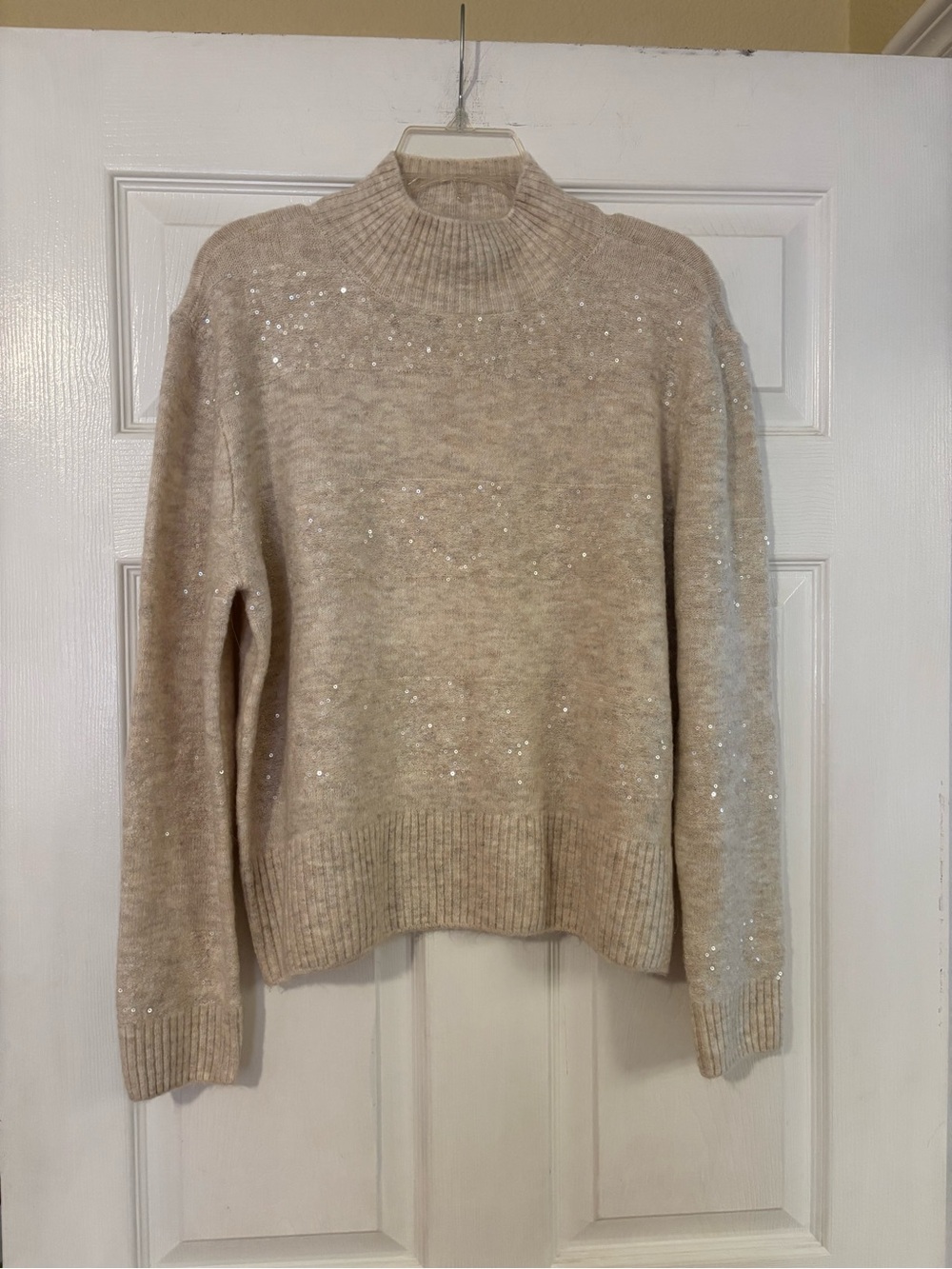 (NWOT) Beige Sequin Mock Neck Women’s Sweater